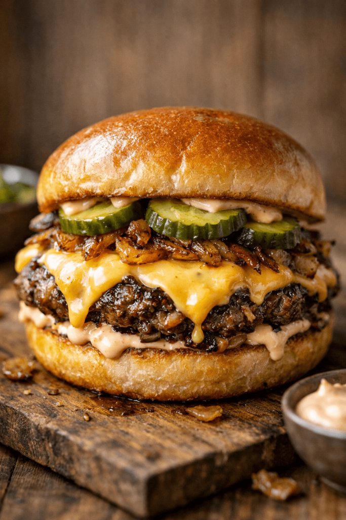 Smashed onion burger with melted cheese