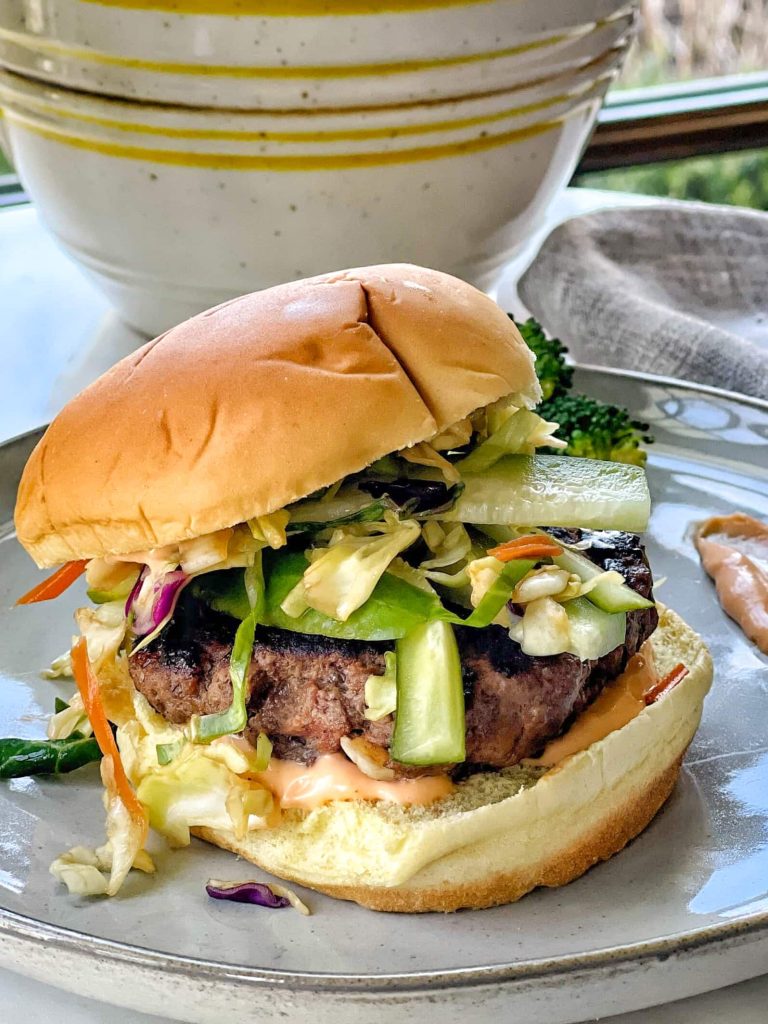 Asian Inspired Beef Burgers with Tangy Slaw