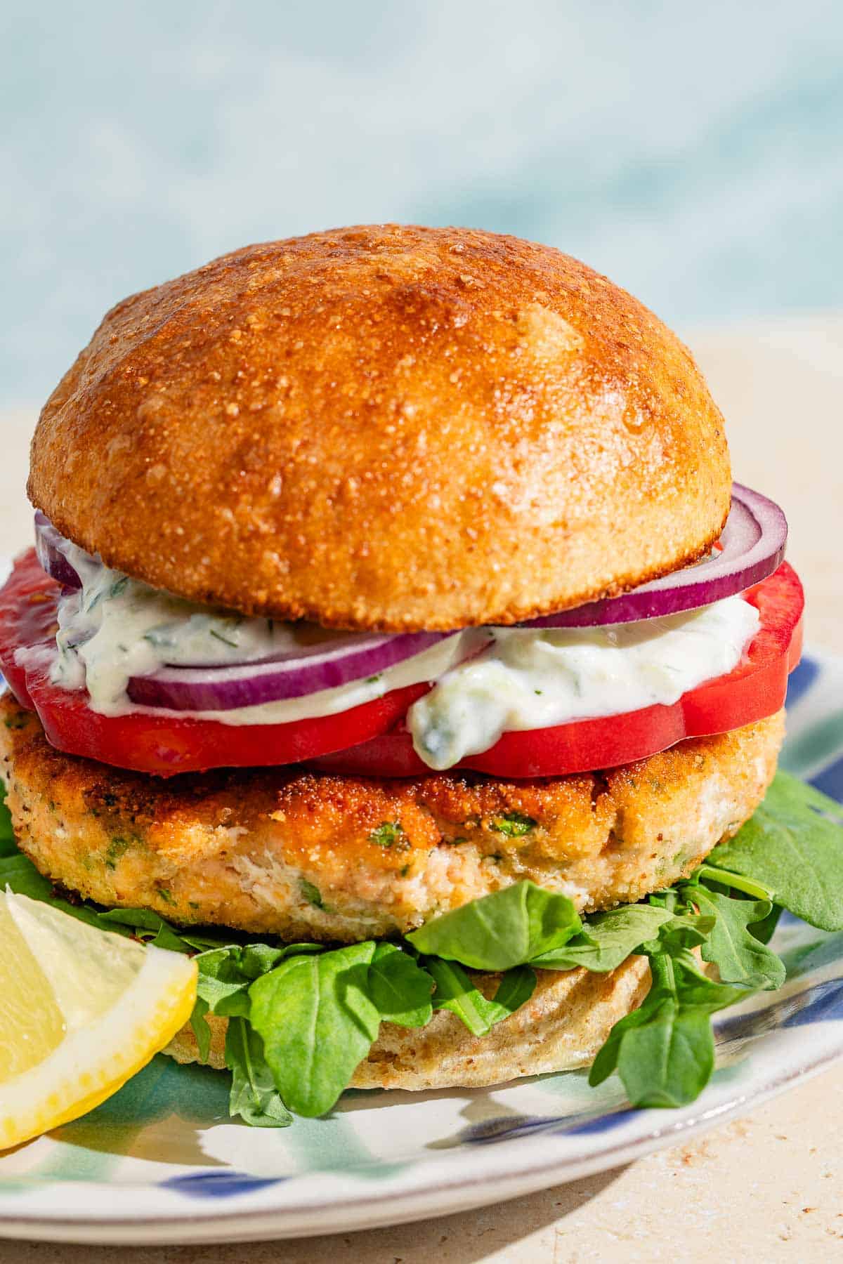 Salmon Burgers with Creamy Dill Sauce